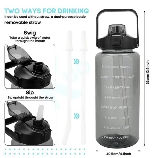 Set of 3 Transparent Water Bottle 2000ML, 900ML, 300ML with Motivational Time Marker